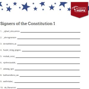 Signers of the Constitution word scramble worksheets