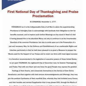 First National Day of Thanksgiving and Praise Proclamation